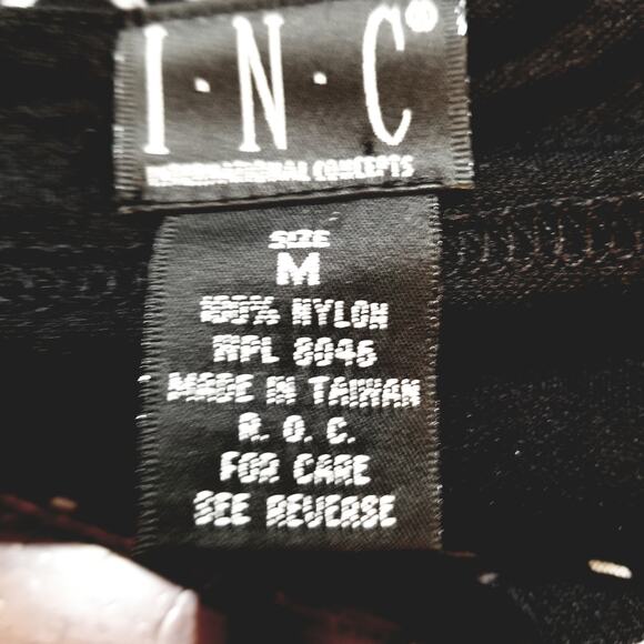 INC International Concepts Black White Abstract Top Long Sleeves Boat Neck Sz M - Picture 4 of 5